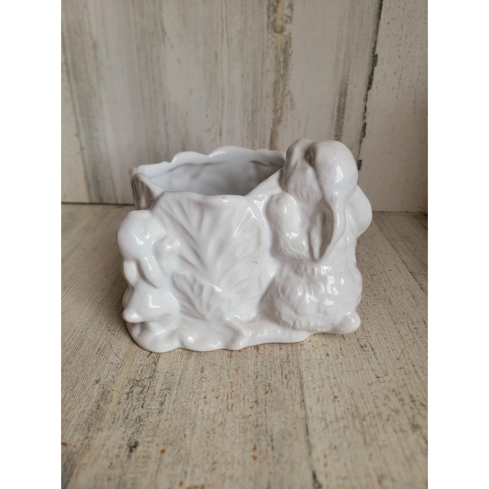 Vintage white rabbit lettuce Easter bowl bunny spring home decor table